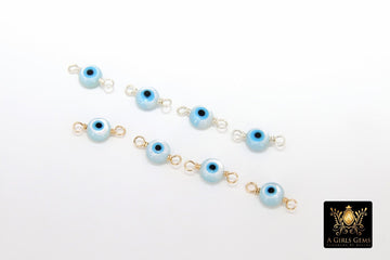 14 K Gold Filled Wire Wrapped Evil Blue Eye Connector, 925 Sterling Silver Permanent Jewelry Greek Eye Beads,